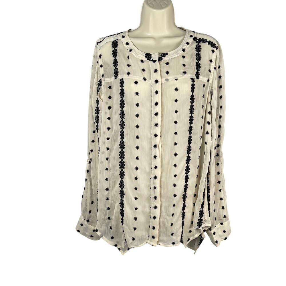 Democracy Blouse L Embroidered Chiffon Sheer Shark Bite Coquette Fairy Festival